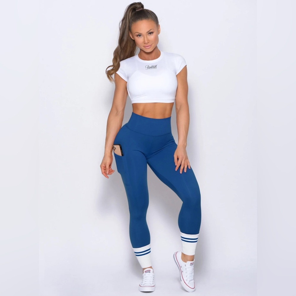 Ankle sock leggings cobalt blue with white